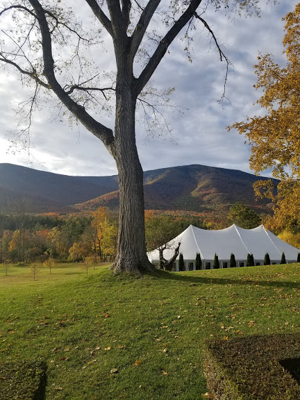 Looking down at the Wedding tent from the garden at the top of the hill